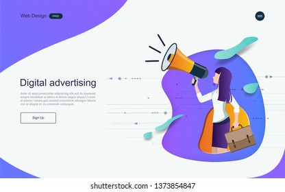 Modern flat design concept of marketing for banner and website, landing page template. Content advertising and business promotion on the Internet.Vector illustration.