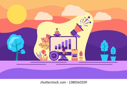 Modern flat design concept of marketing on outdoor illustration. Modern illustration conceptual for banner, flyer, promotion, marketing material, online advertising, business presentation
