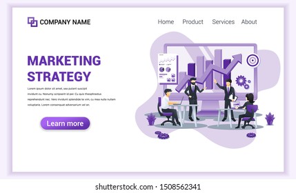 Modern Flat design concept of Marketing Strategy with characters in business meeting viewing data, chart and report. Can use for web banner, content strategy, landing page. Flat vector illustration