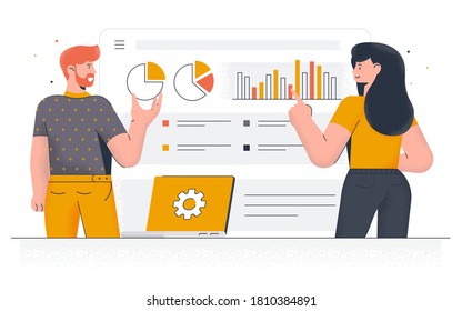 Modern flat design concept of Marketing Strategy. Young man and woman working together on project. Office work and time management. Easy to edit and customize. Vector illustration