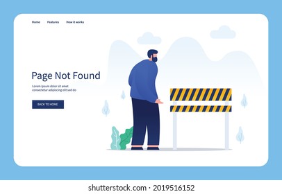 Modern Flat Design Concept, Men Can't Cross The Board Barrier. Page Not Found For Websites And Mobile Sites. Empty State