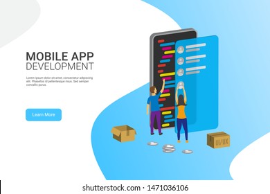Modern flat design concept of Mobile App Development for website and mobile website. Landing page template. Easy to edit and customize.