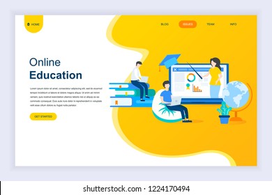 Modern flat design concept of Online Education for website and mobile website development. Landing page template. Online training courses, specialization, university studies. Vector illustration.