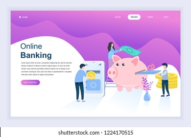 Modern flat design concept of Online Banking for website and mobile website development. Landing page template. Electronic bank payment or customer support. Vector illustration.