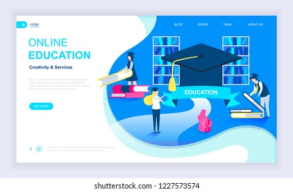 Modern flat design concept of Online Education with decorated small people character for website and mobile website development. UI and UX design. Landing page template. Vector illustration.
