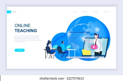 Modern flat design concept of Online Teaching with decorated small people character for website and mobile website development. UI and UX design. Landing page template. Vector illustration.