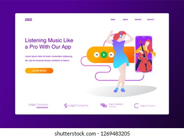 Modern flat design concept of online music player application for website and mobile website. Landing page template