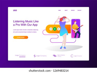 Modern flat design concept of online music player application for website and mobile website. Landing page template