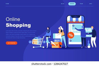 Modern flat design concept of Online Shopping for website and mobile website development. Landing page template. E-commerce market, shopping payment or customer support. Vector illustration.