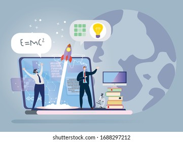 Modern flat design concept of Online Education for website and mobile website.  The people learning at home to prevent from spread of coronavirus ,Vector illustration