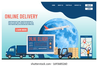 Modern flat design concept of Online delivery with global logistics partnership for website and mobile website. 
Easy to edit and customize. Vector illustration