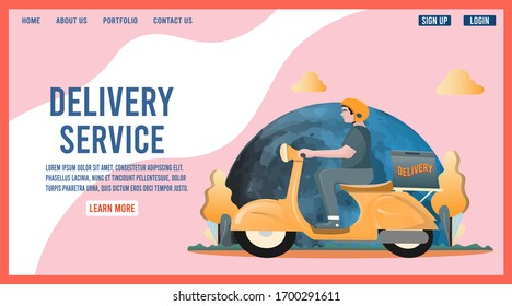 Modern flat design concept of Online delivery with scooter on mobile and parcel box for website and mobile website. 
Easy to edit and customize. Vector illustration