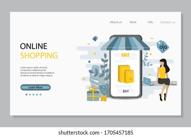 Concepto moderno de diseño plano de compras en línea para el desarrollo de sitios web y sitios web móviles. Plantilla de página de destino. Ilustración vectorial.
