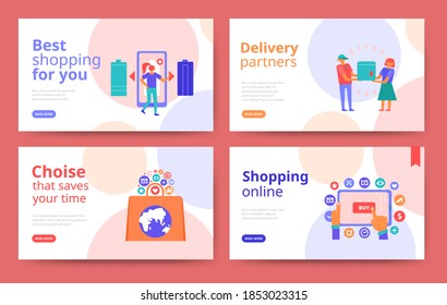 Modern flat design concept of Online Shopping with decorated small people character for website and mobile website development. UI and UX design. Landing page template. Vector illustration.