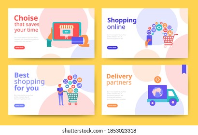 Modern flat design concept of Online Shopping with decorated small people character for website and mobile website development. UI and UX design. Landing page template. Vector illustration.