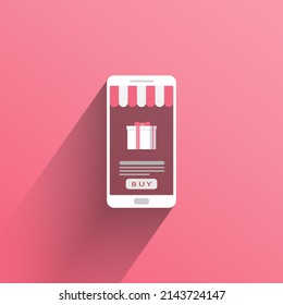 Modern flat design concept of online shopping with mobile website shopping. Mobile on pink background. Vector illustration
