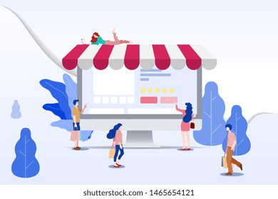 Modern flat design concept of people and Business Online Shopping for M-Commerce with decorated small people character. Landing page template for website and mobile website development UI, UX design.