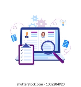 Modern flat design concept of recruiting. Website header of landing page template. Employer, businessman resources, hr job presentation. Vector illustration