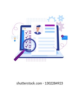 Modern flat design concept of recruiting. Website header of landing page template. Employer, businessman resources, hr job presentation. Vector illustration