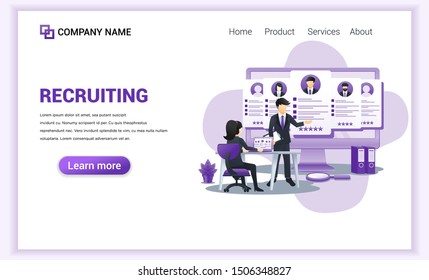 Modern Flat Design Concept Of Recruitment, Presentation For Employment And Recruiting. Application For Employee Hiring. Can Used For Web Banner, Infographics, Landing Page. Flat Vector Illustration