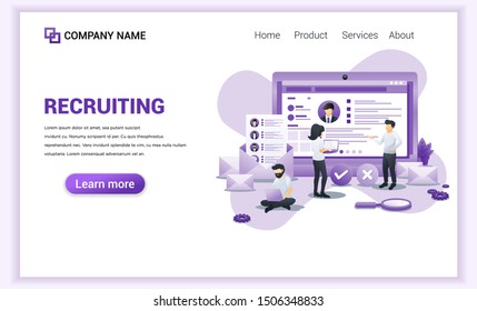 Modern Flat design concept of Recruitment, presentation for employment and recruiting. Application for employee hiring. Can used for web banner, infographics, landing page. Flat vector illustration