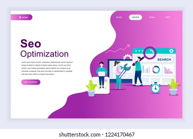 Modern flat design concept of SEO Analysis for website and mobile website development. Landing page template. Search engine optimization, strategies and marketing. Vector illustration.