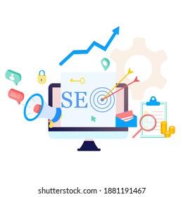 Modern flat design concept of SEO Search Engine Optimization banner for website and mobile website. Landing page template for digital advertising, search engines, online marketing. Vector illustration