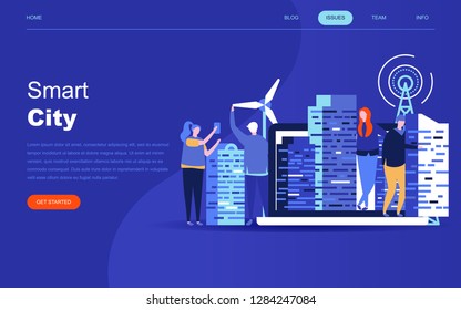 Modern flat design concept of Smart City for website and mobile website development. Landing page template. Business center with skyscrapers, streets of the city connected roads. Vector illustration.