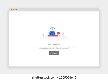 Modern flat design concept of snail walk slowly, Slow connection for website and mobile website. empty states page template