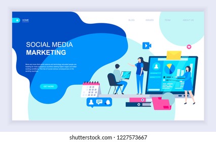 Modern flat design concept of Social Media Marketing with decorated small people character for website and mobile website development. UI and UX design. Landing page template. Vector illustration.