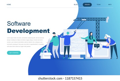 Modern flat design concept of Software Development for website and mobile website development. Landing page template. Developing programming and coding technologies. Vector illustration.