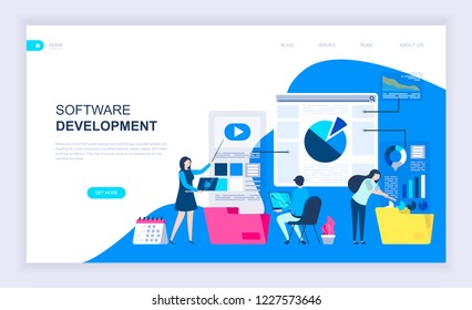 Modern flat design concept of Software Development with decorated small people character for website and mobile website development. UI and UX design. Landing page template. Vector illustration.