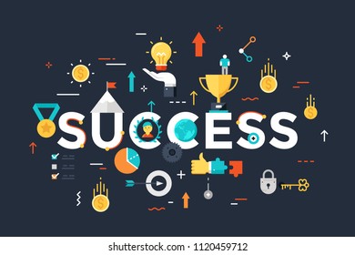 Modern flat design concept for success website banner. Vector illustration for business success, sports achievements, successes in science and various competitions, financial results, consulting.