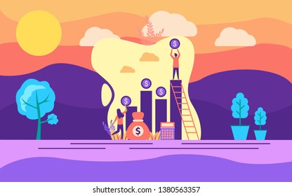 Modern flat design concept of success financial on outdoor illustration. Modern illustration conceptual for banner, flyer, promotion, marketing material, online advertising, business presentation