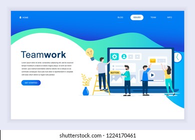 Modern flat design concept of Teamwork for website and mobile website development. Landing page template. Business management, online communication and finance. Vector illustration.