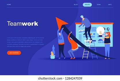 Modern flat design concept of Teamwork for website and mobile website development. Landing page template. Business management, online communication and finance. Vector illustration.