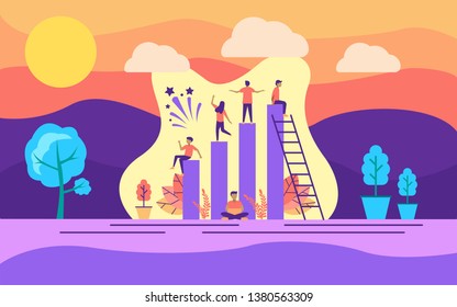 Modern flat design concept of teamwork on outdoor illustration. Modern illustration conceptual for banner, flyer, promotion, marketing material, online advertising, business presentation