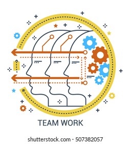 Modern flat design concept of Teamwork, Brainstorming and Artificial Intelligence icon.