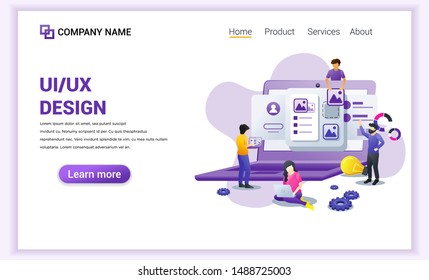 Modern flat design concept of UI UX design with characters and text place. Can use for banner, infographics, mobile app, landing page, web design template. Flat vector illustration