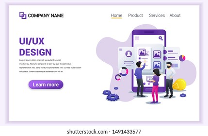 Modern flat design concept of UI UX design with characters and text place. Can use for banner, infographics, mobile app, landing page, web design template. Flat vector illustration