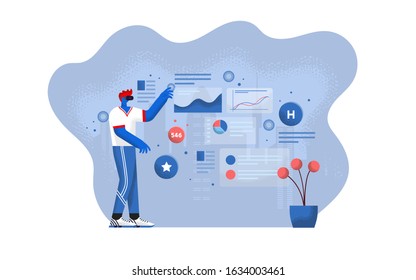 Modern flat design concept of Virtual Reality. Young man with VR headset. Education and Learning. Easy to edit and customize. Vector illustration