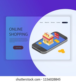 A modern flat design concept for web pages for a website and a mobile site. Template of the landing page of online shopping. Vector illustration