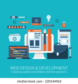 Modern flat design concept for webdesign development interface elements creative process tools utility vector web banners illustration print materials website click infographics elements collection