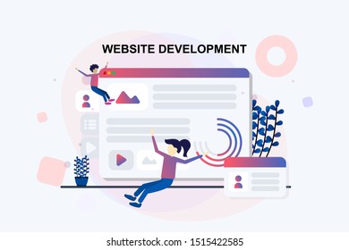 Modern flat design concept of website development and teamwork concept 