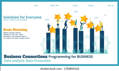 Sitio web o página de aplicaciones de diseño plano moderno. Servicios financieros, banca, planificación estratégica, desarrollo, soluciones empresariales, consultoría, investigación de mercado, trabajo en equipo, análisis de datos, apoyo, seguridad
