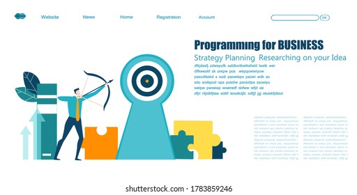 Modern flat design concept website or app page. Financial services, banking, strategic planning, development, business solutions, consulting, market research, teamwork, data analyse, support, security