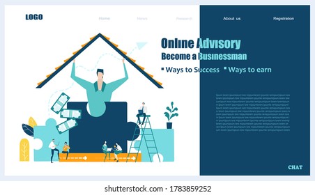 Modern flat design concept website or app page. Financial services, banking, strategic planning, development, business solutions, consulting, market research, teamwork, data analyse, support, security