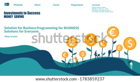 Modern flat design concept website or app page. Financial services, banking, strategic planning, development, business solutions, consulting, market research, teamwork, data analyse, support, security