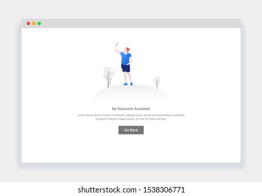 Modern flat design concept of women looking for signals, No network for website and mobile website. empty states page template