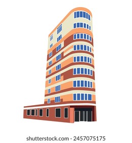 Moderno edificio de ciudad conceptual de diseño plano. Ilustración vectorial de rascacielos. Estilo de caricatura